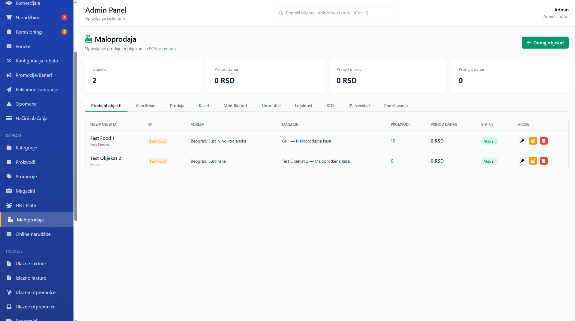 Maloprodajni objekti u istom sistemu